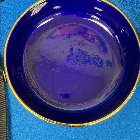 L’OBJET Gold Crackled and Cobalt Blue Centerpiece Decorative Bowl - Picture 5 of 10